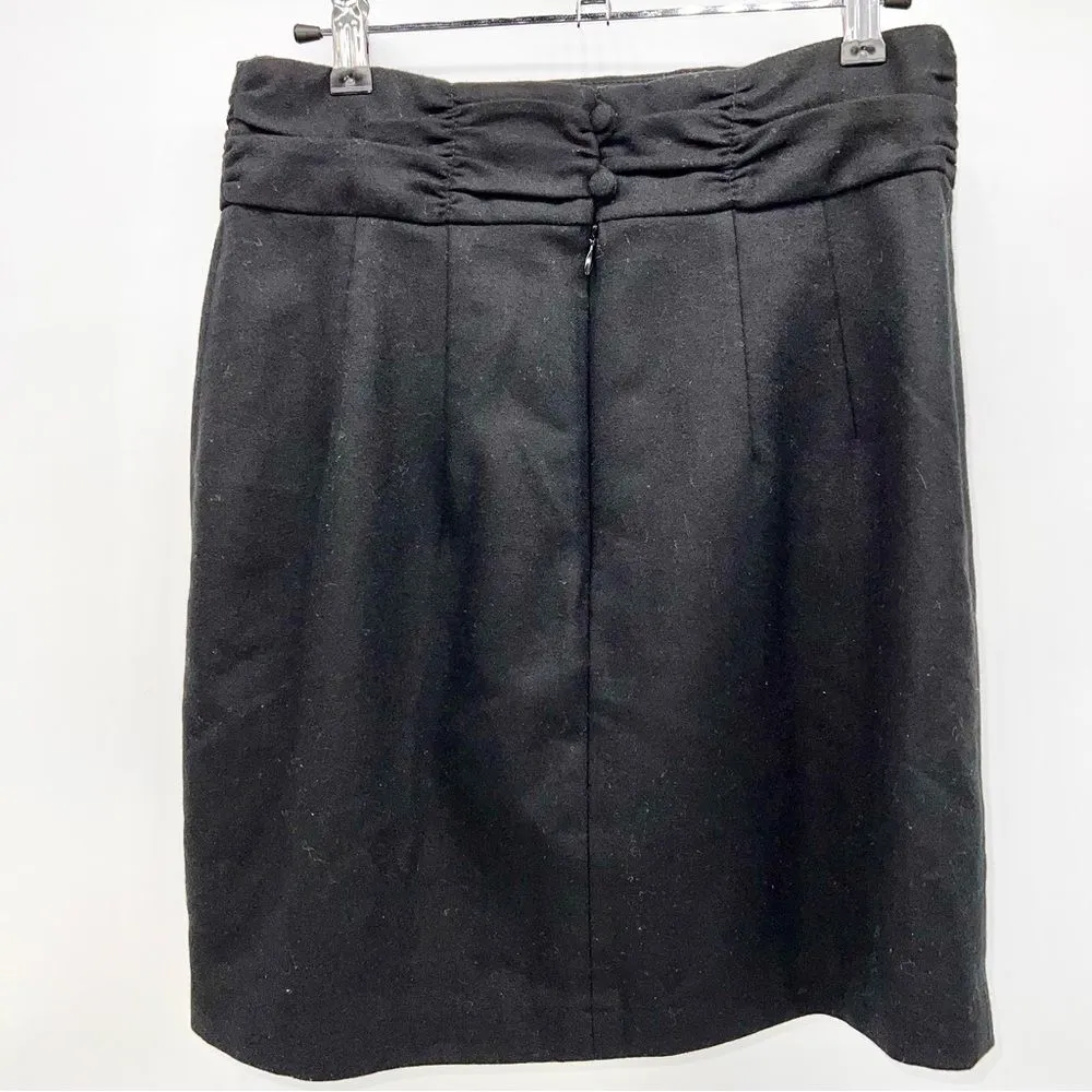 Nanette Lapore Black Wool Blend Mini Skirt w/Ruched Waistband/Pleated Front-Sz 4 - Image 4