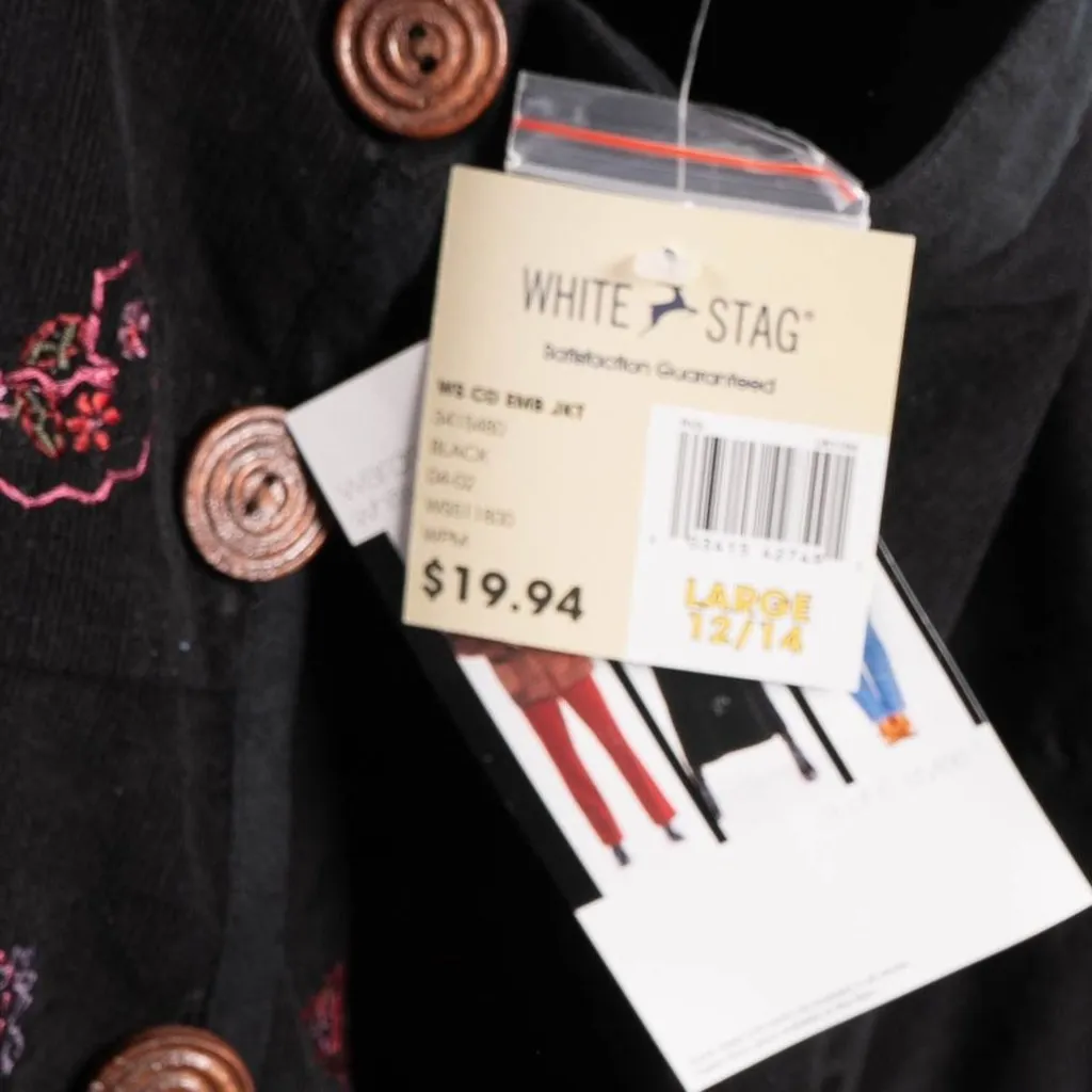 Boho Corduroy Jacket L Paisley Embroidered Hippie Festival Fairy Wood Buttons - Image 7