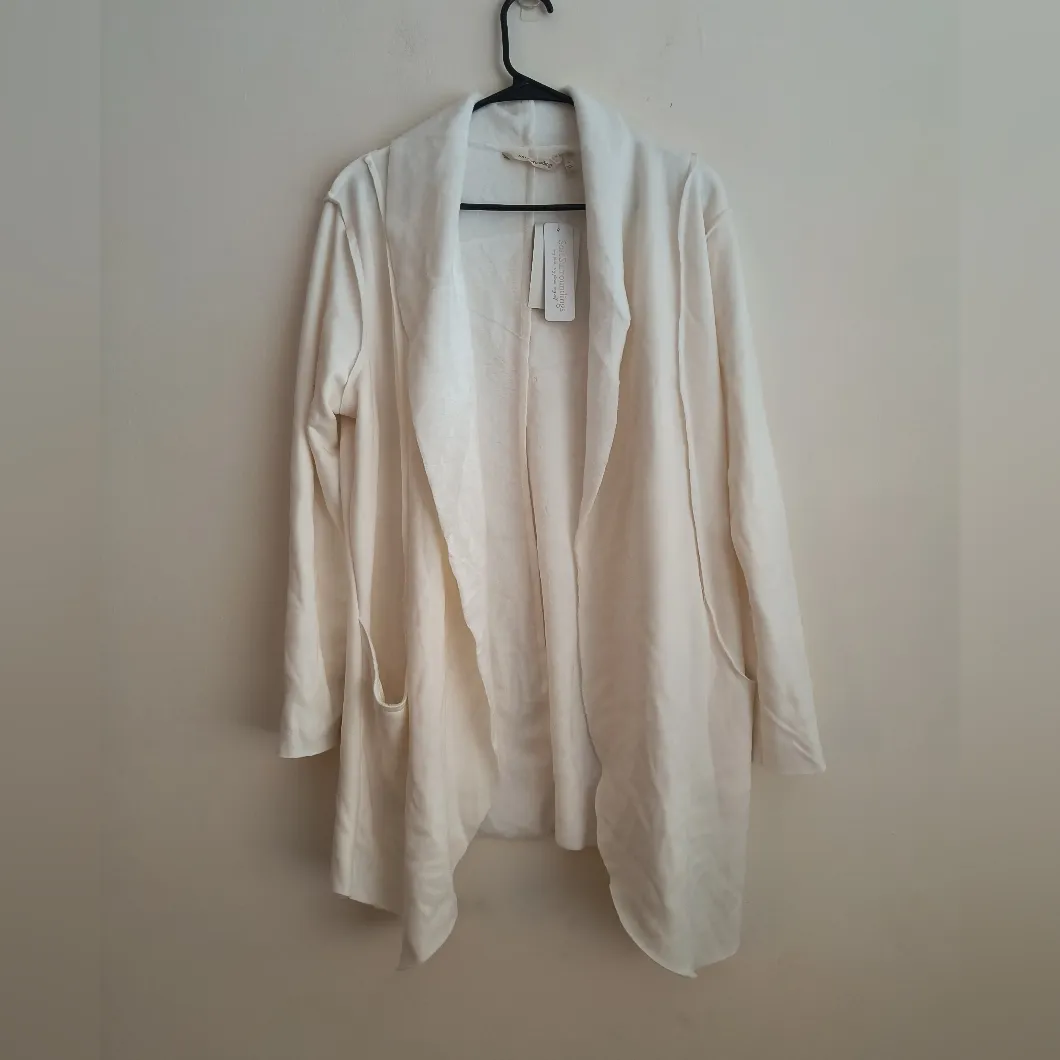 Soft Surroundings Off White Soft Cozy Cotton Ribbed Open Front Cardigan Large - Image 7