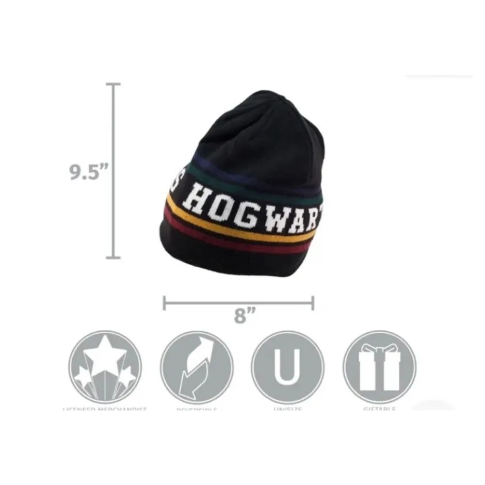 Officially Licensed Harry Potter Hogwarts Reversible Knit Black Gray Beanie-OS - Image 3