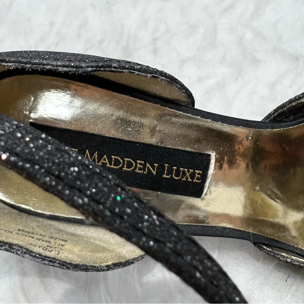 Steve Madden Luxe Craze Sandals Black Bow Ankle Strap Glitter 7.5 Cocktail - Image 12