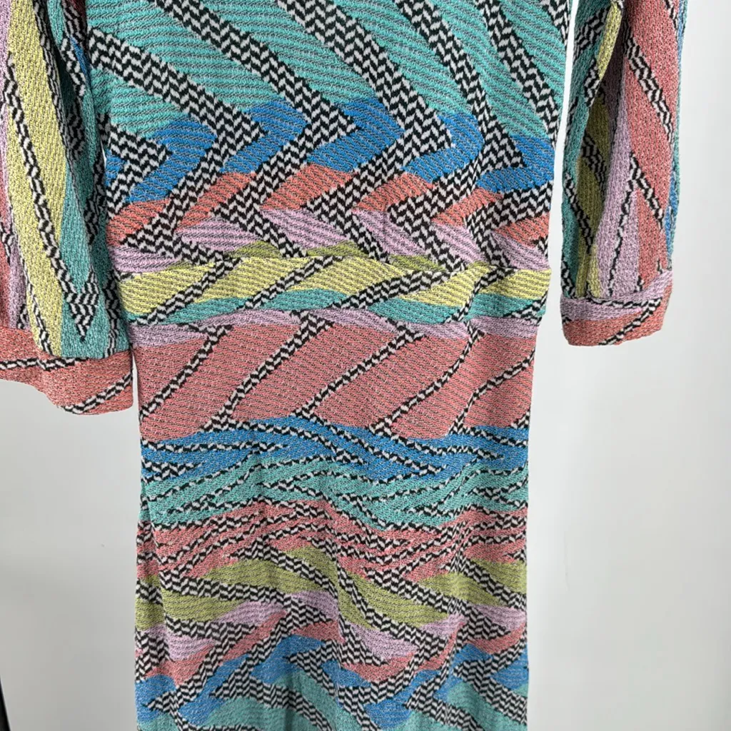 Aldo Martins Multicolor zigzag crossover dress colorful bamboo 12 puff sleeve Pink - Image 12