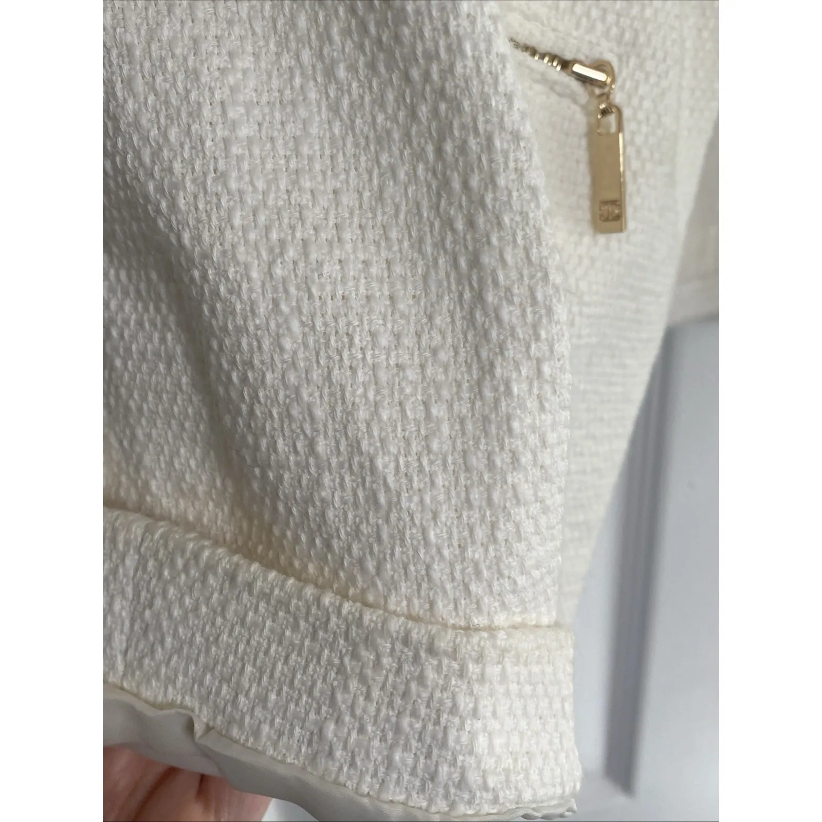 Ivanka Trump Womens Small Winter White Tweed Open Jacket Clean Girl Corp - Image 4