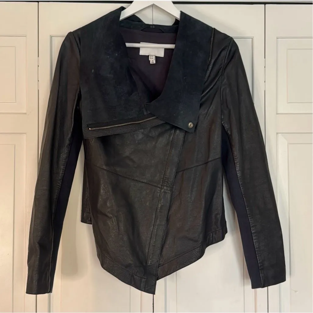 Muubaa lamb leather navy draped zipper jacket 6 Blue - Image 5