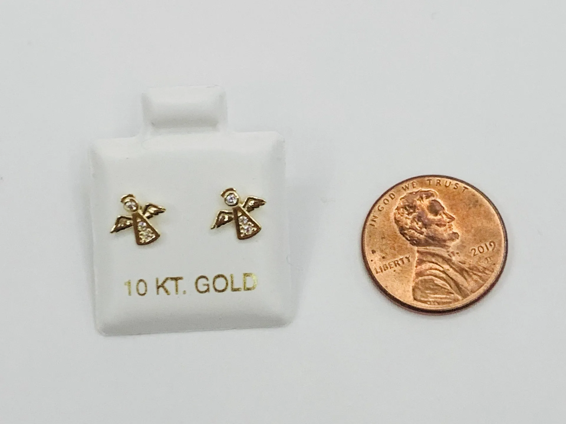 10k solid gold earrings tiny angels ❤️ screw back ❤️ aretes de angel - Image 5