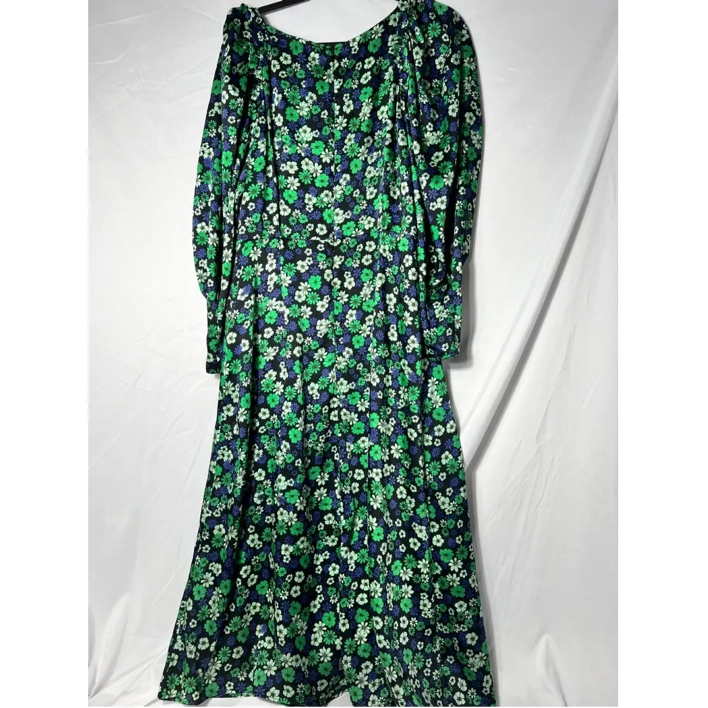 Topshop satin floral print midi dress‎ in green, Size 14 - Image 5