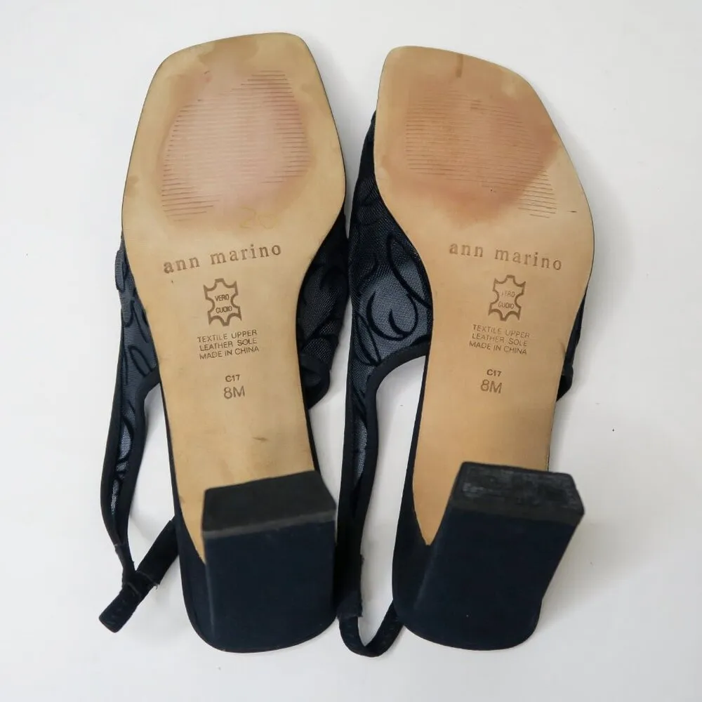 Vintage 90s Ann Marino Navy Floral Mesh Heels Blue Size 8 - Image 11