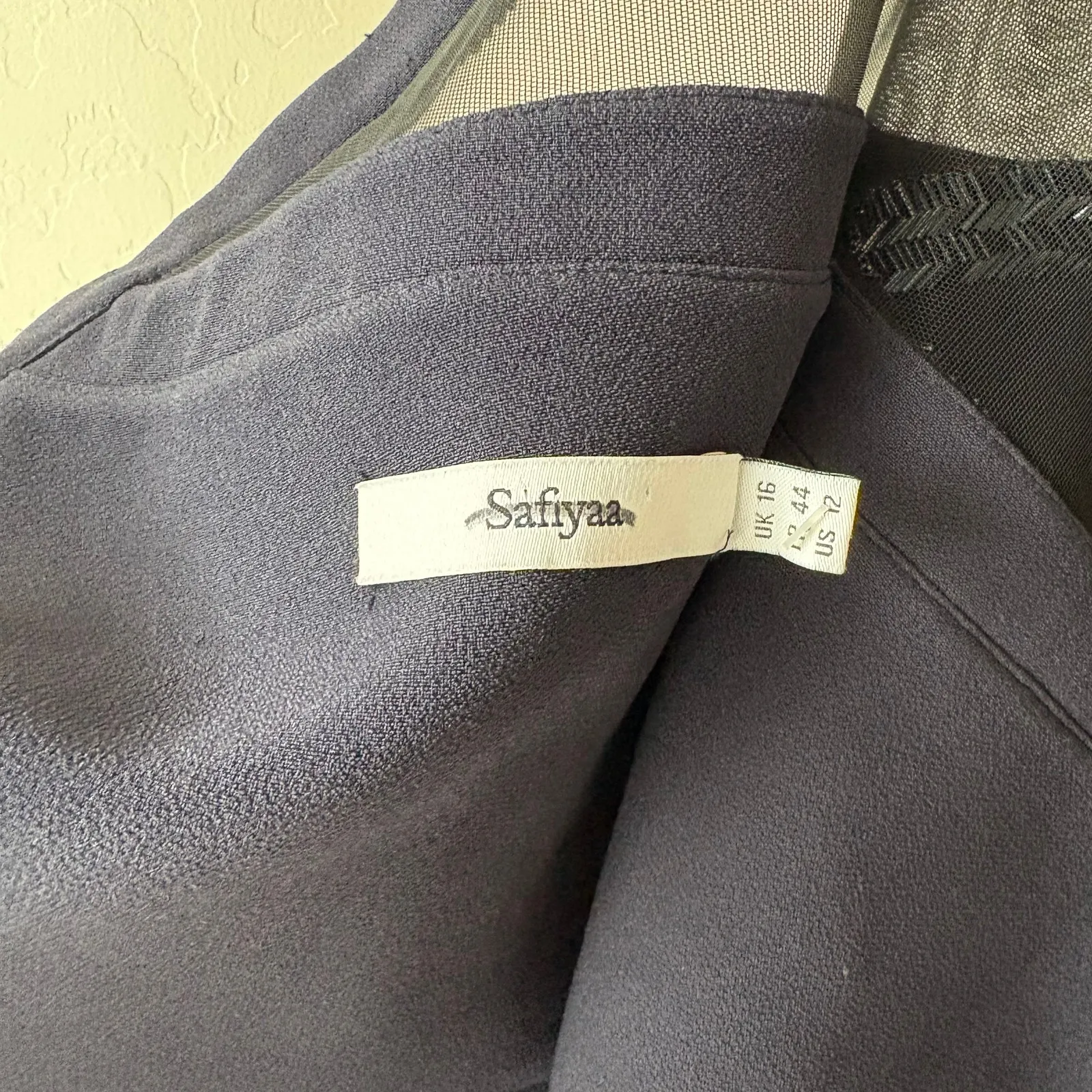 Safiyaa Dress Navy Blue Beaded Mesh One Shoulder Cocktail Evening Gown Size 12 - Image 4