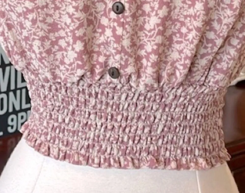 Romantic Rose Blush Floral Peasant Top Flutter Sleeve - Image 5