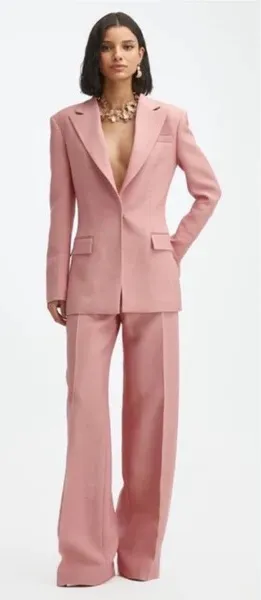 SET Oscar de la renta pink bow peak label jacket blazer and pants suit set - Image 1