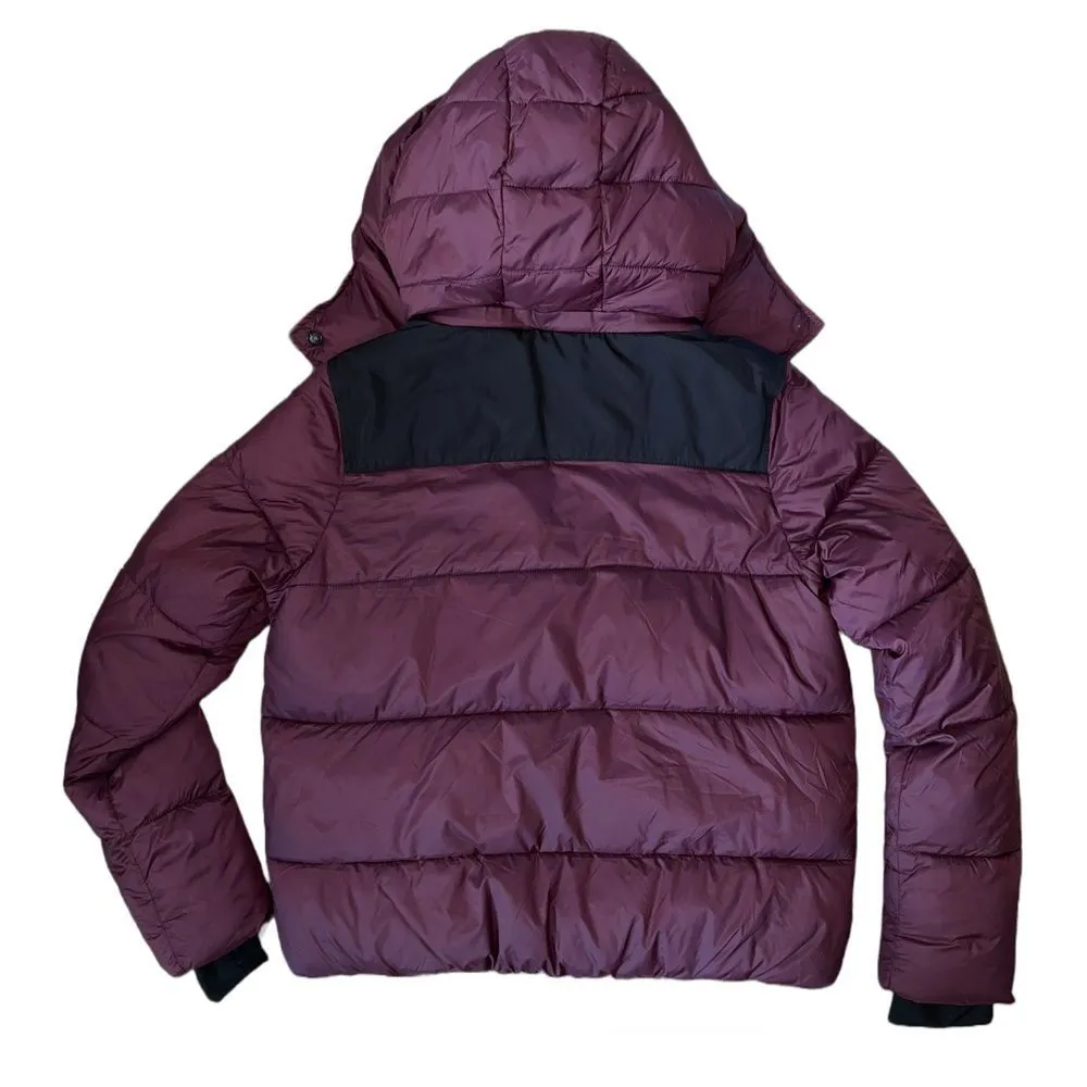DKNY Sport NWT Puffer Jacket Hooded Colorblock Burgundy w/Zipper Front $169.50+ - Image 2
