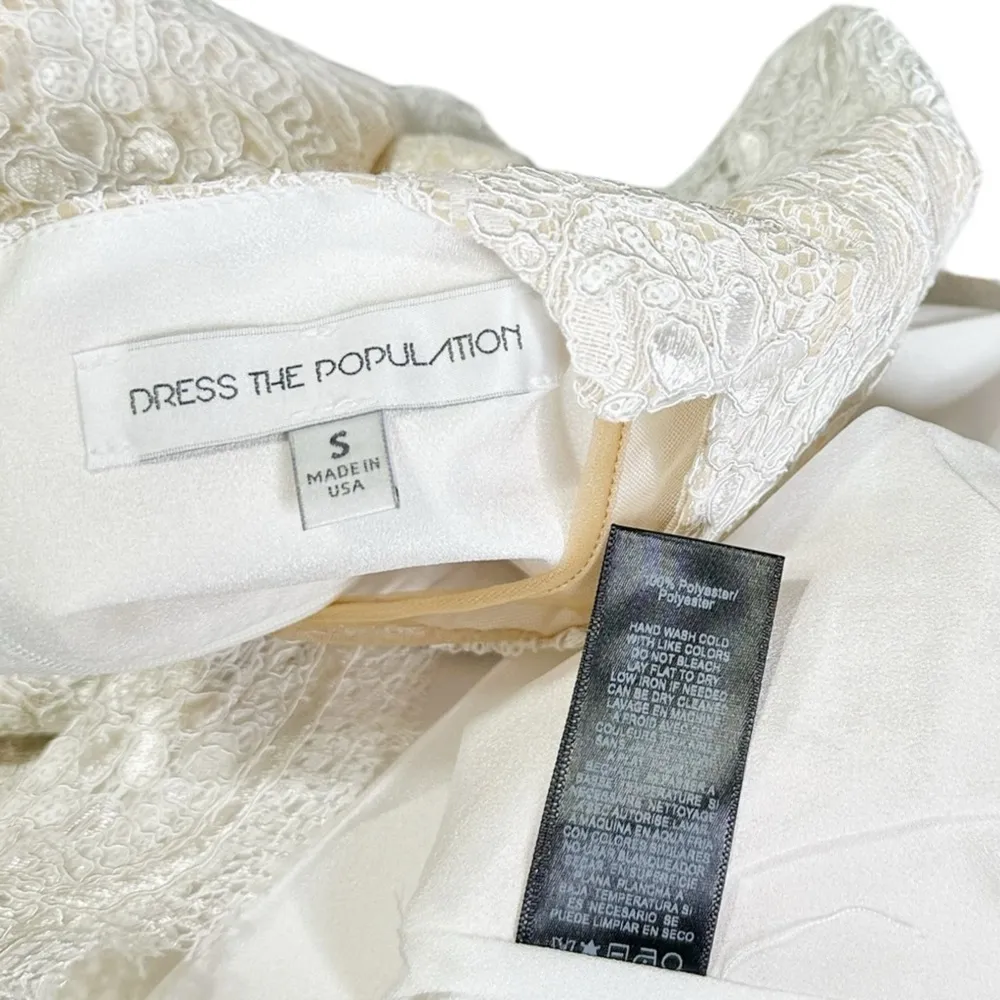 NEW DRESS THE POPULATION Cecilia Illusion Plunge Lace Sequin Dress, White, SM - Image 10