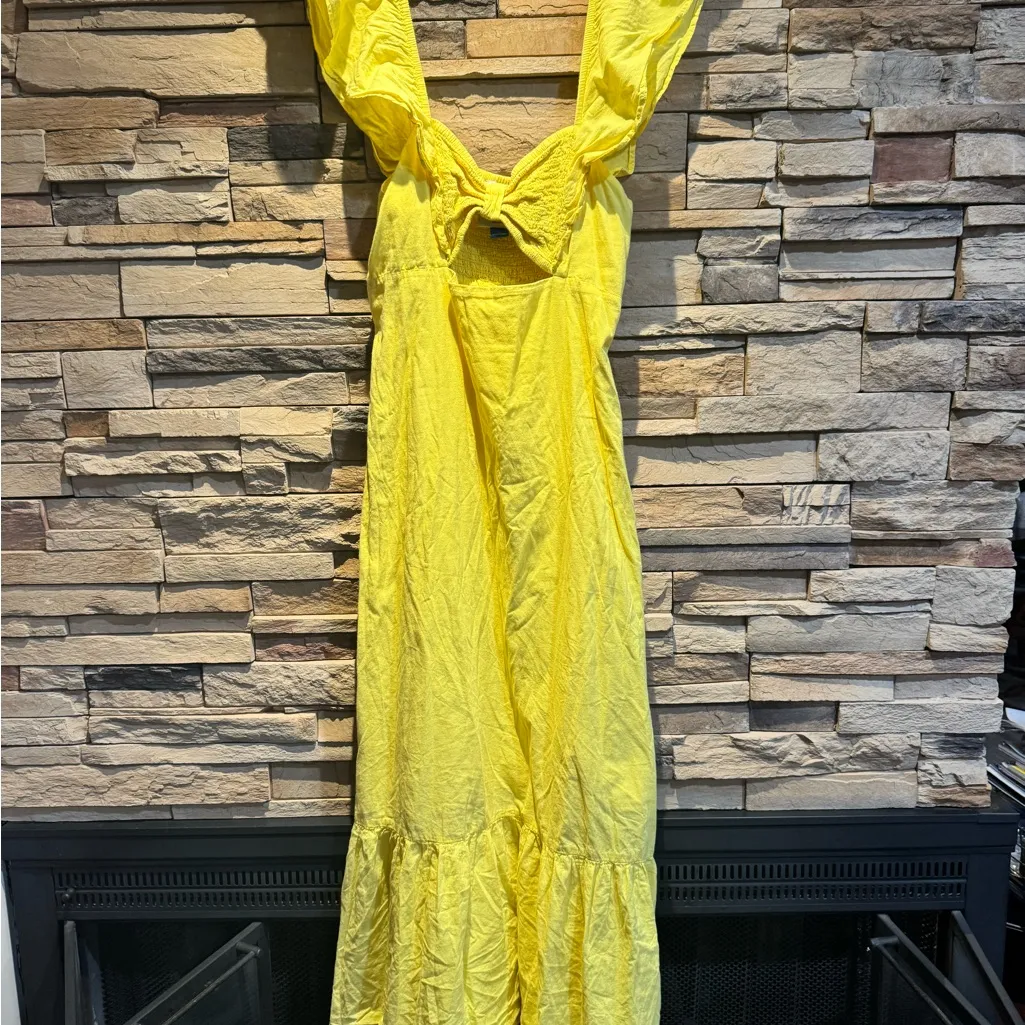 FARM X ANTHROPOLOGIE yellow RUFFLE MIDI DRESS Size Small - Image 3