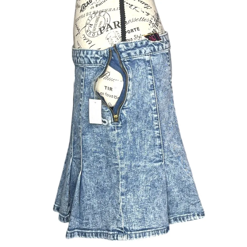 No Boundaries SIZE 13 Juniors Pleated Acid Wash Zipper Closure Jean Denim Skirt - Image 6