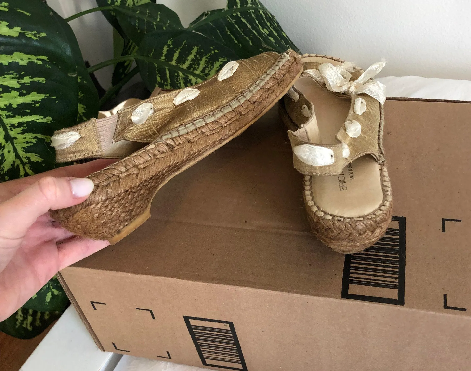 Eric Michael silk leather espadrille kitten sandal heels - Image 6