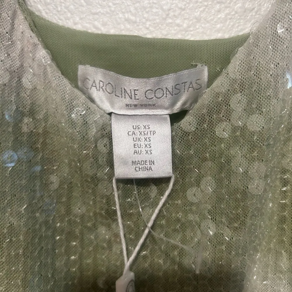 Caroline Constas Light Green Sequin Midi Dress NWT Size XS - Image 6