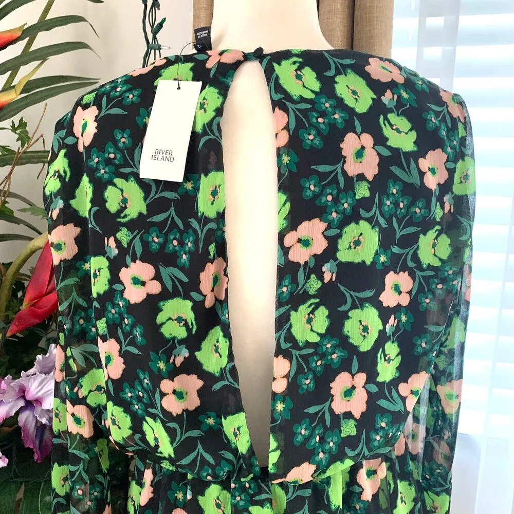 ASOS River Island Cowl Neck Mini Dress in Green Floral - Image 9