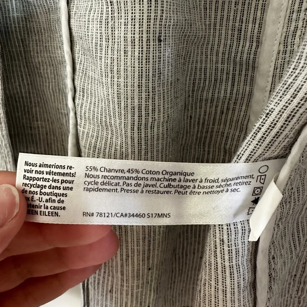 Eileen Fisher striped blazer lightweight hemp cotton white blue sz small - Image 3