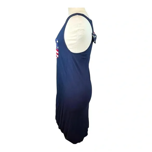 FIRST LOOK AMERICAN FLAG SLEEVELESS JERSEY TANK DRESS OR TUNIC TOP‎ SIZE SMALL Blue - Image 4