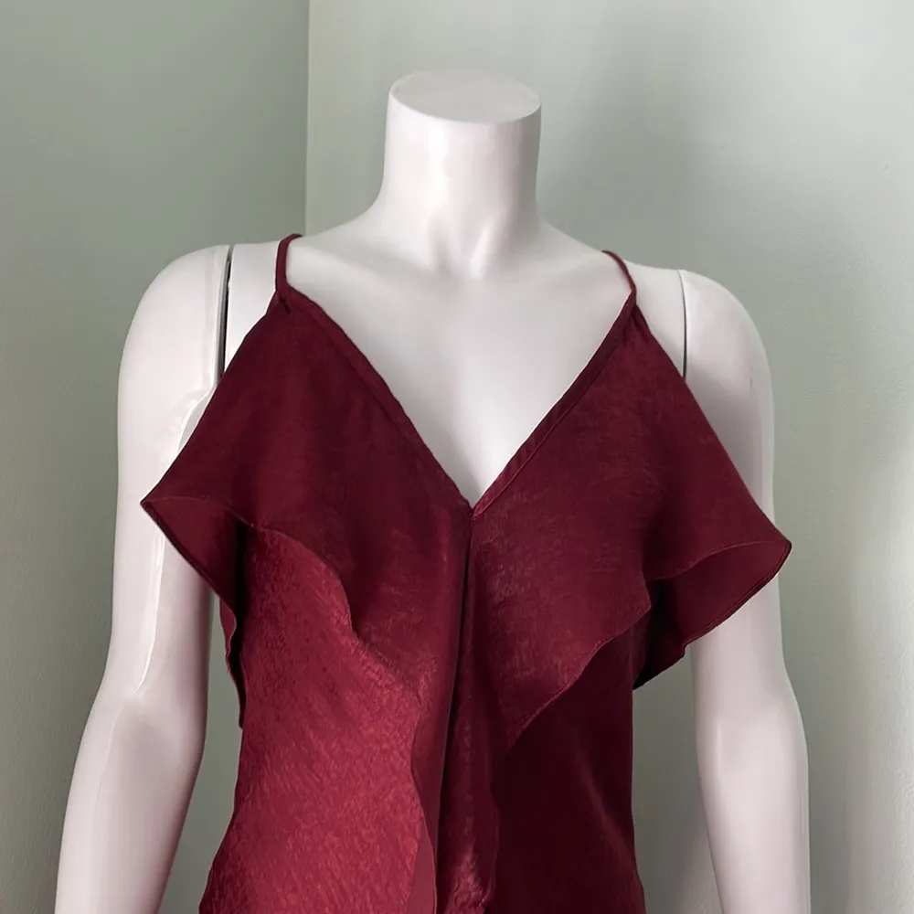 Misa Los Angeles Ele slip dress ruffle wine slub criss cross strap midi dress - Image 3