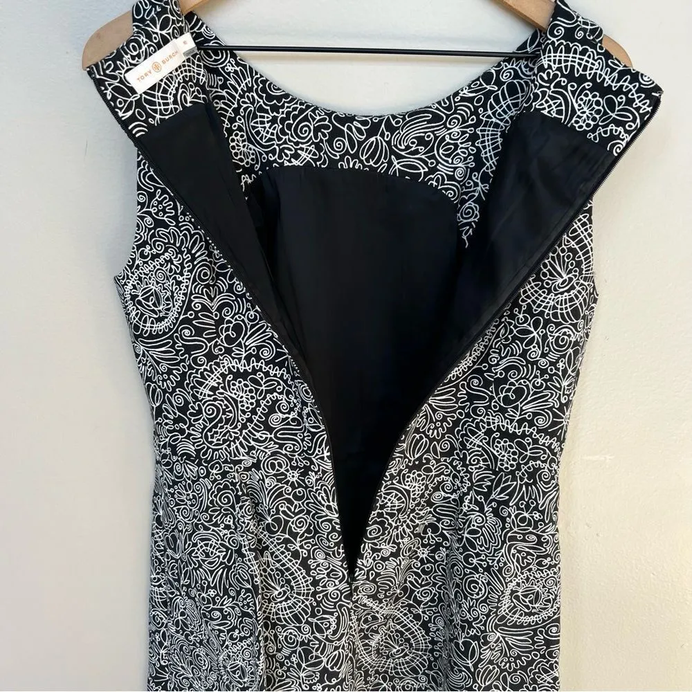 Tory Burch Paisley Doodle Print Sheath A-line Black and White Dress Size 10 - Image 10