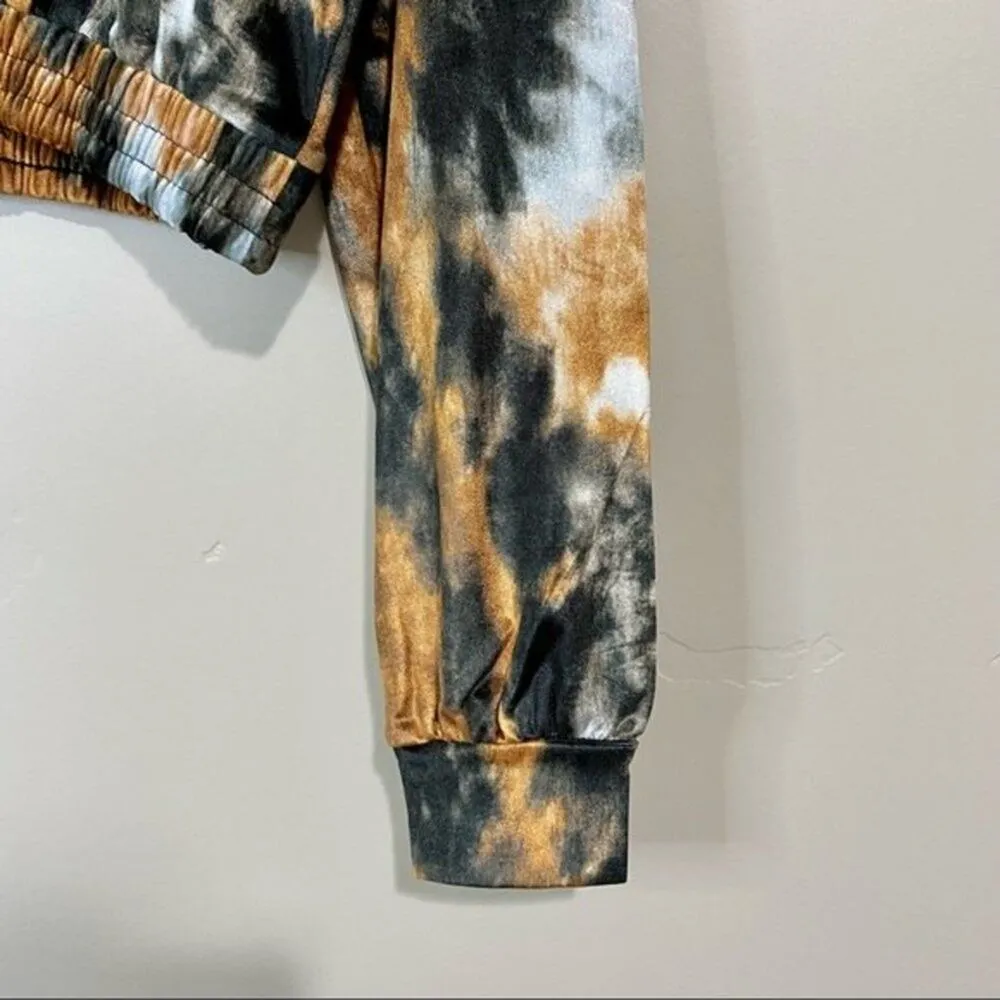 Topshop Women’s Tie Dye Long Sleeve Velvet Velour Smocked Cropped Pullover Sz 6 - Image 4