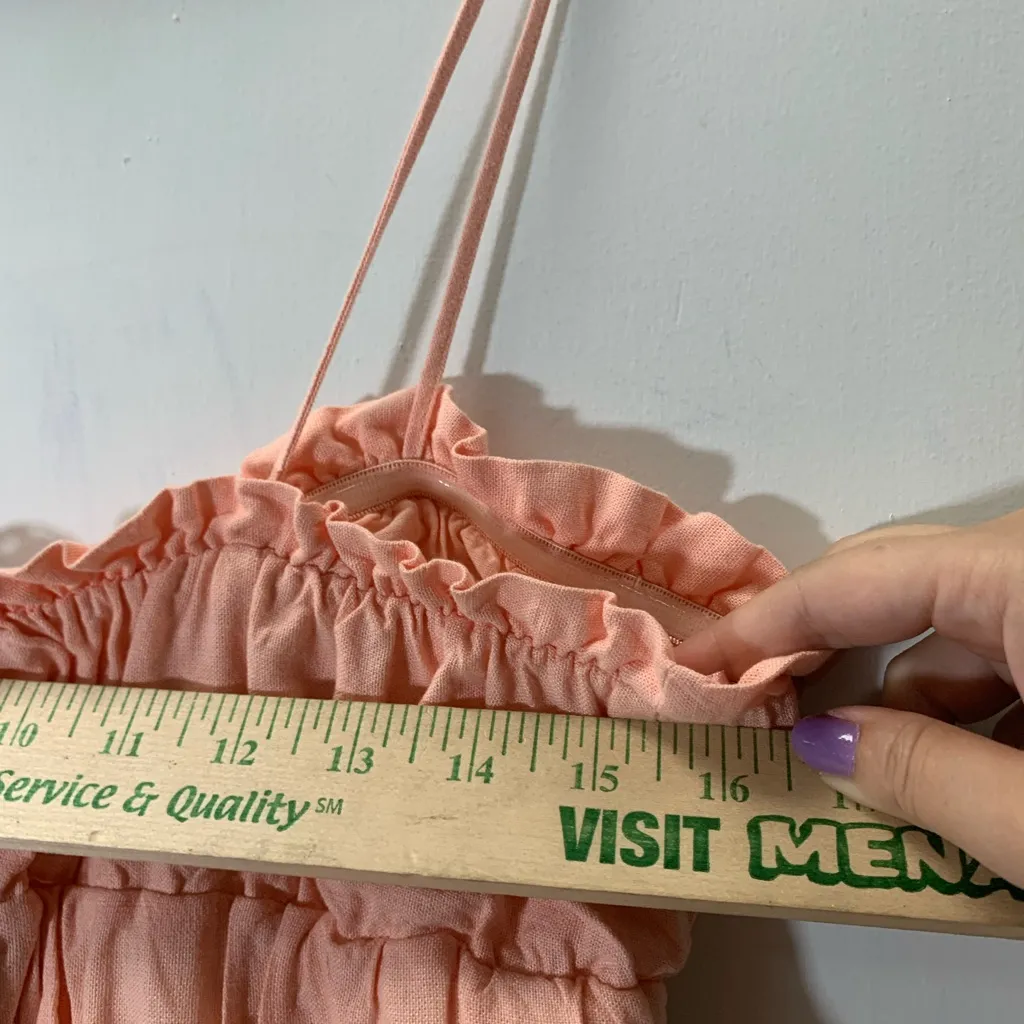 Zara  NWT Peach Linen Elastic top bubble hem beads bow tight ref 8372/113/696 - Image 14