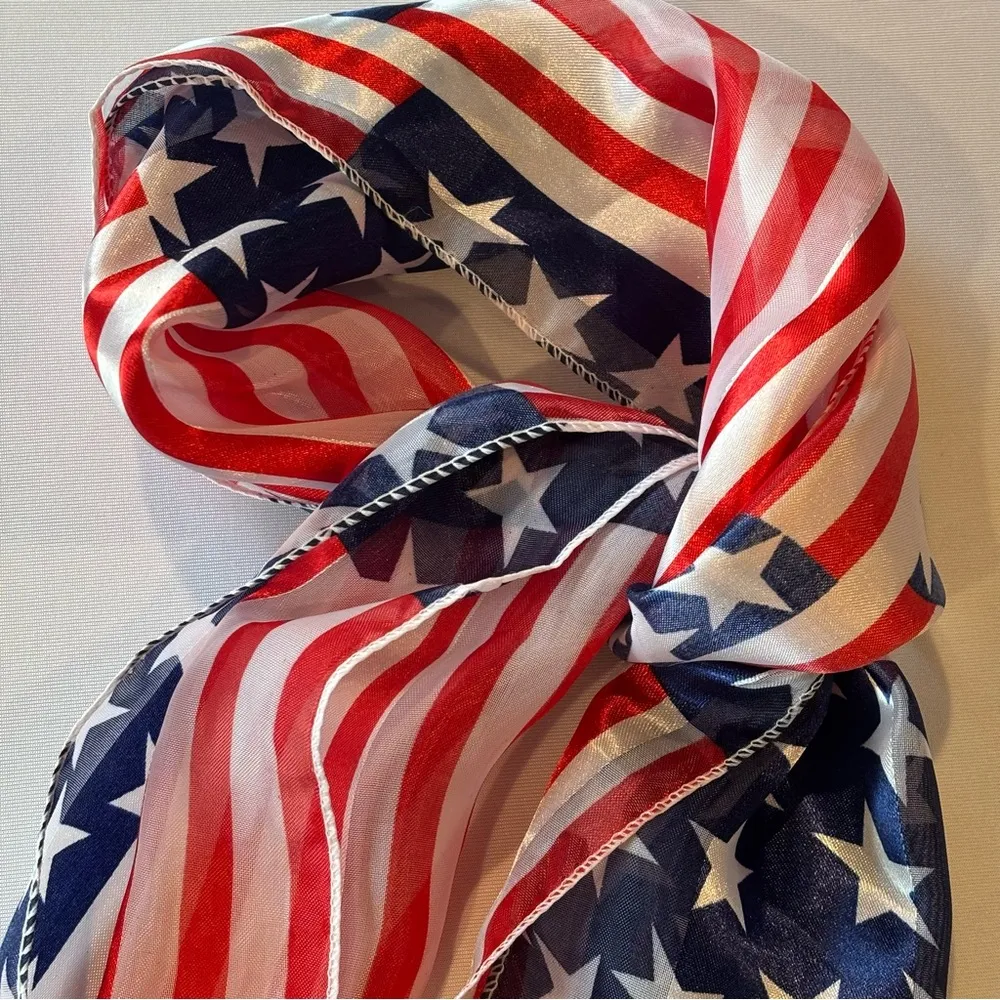 AMERICAN FLAG‎ 🇺🇸 Fourth of July Sheer Scarf 🧣 Red, White & Blue Scarf Red - Image 6