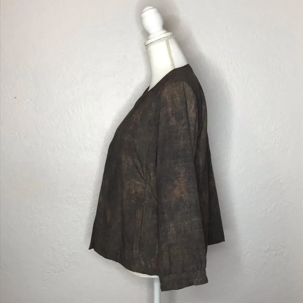 Eileen Fisher Women's Terra Silk Print Brown Bomber Jacket Size Medium - Image 3