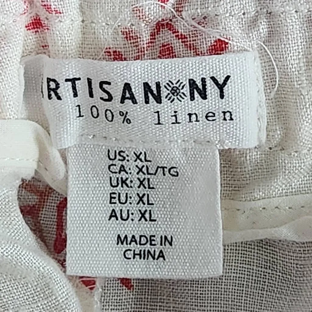 Artisan NY Cream and Red Linen Shorts Size XL Linen Paper Bag Waist Shorts - Image 6