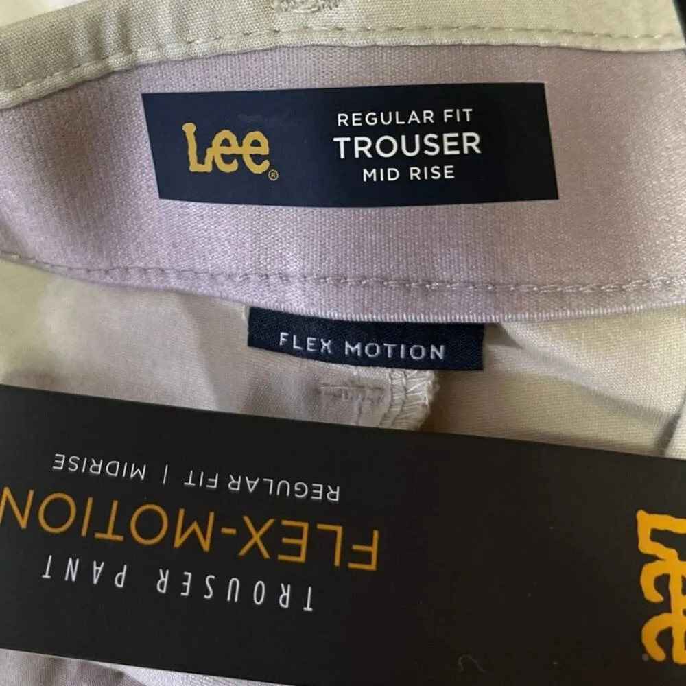 NEW Lee Flex Motion Beige Mid Rise Straight Wide Leg Trousers Dress Pants Size 6 - Image 4