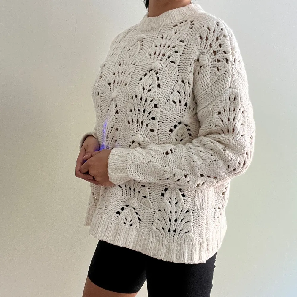 Aerie Very Soft Knit Sweater Crochet Design in Cream Size XS - Image 5