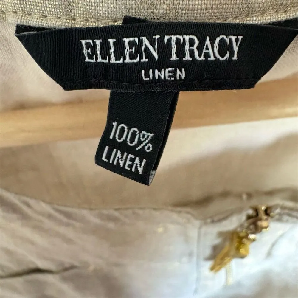 Ellen Tracy Women's L Linen Gold Foil Short Sleeve Blouse Casual Top - Image 4