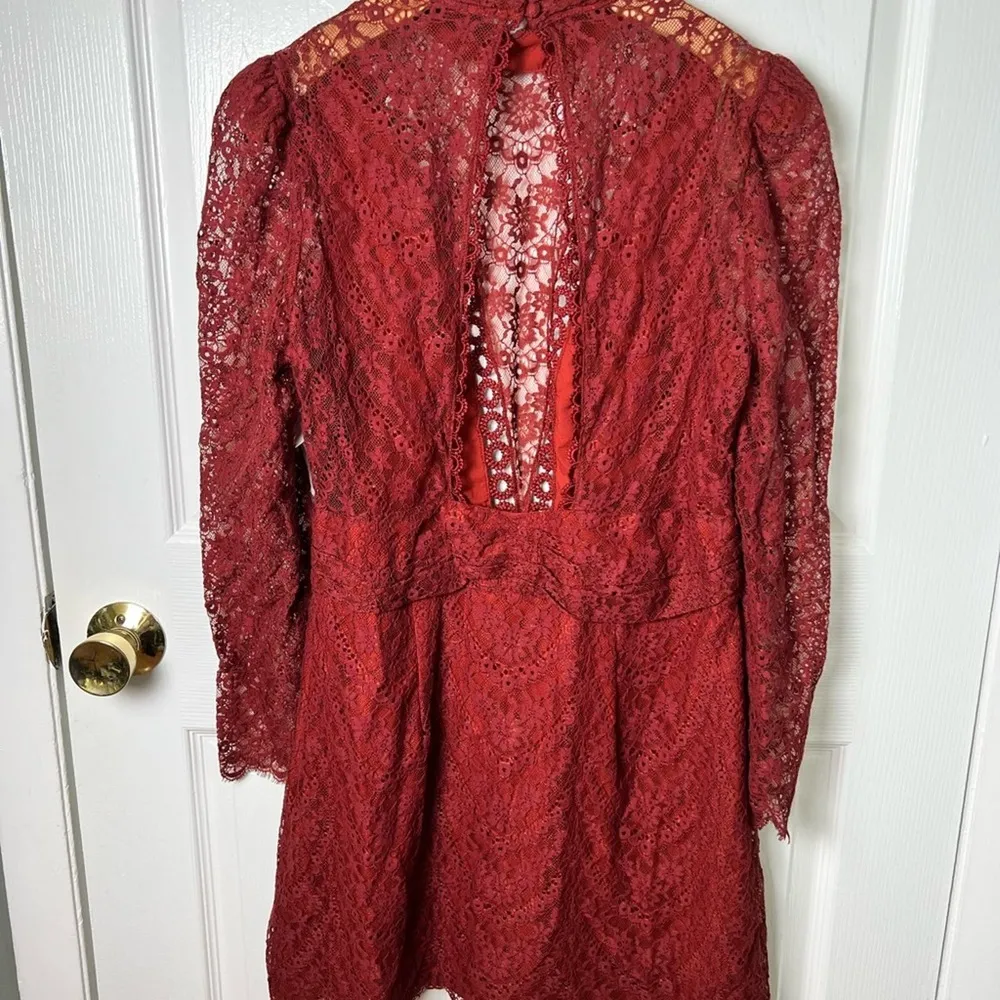 Cotton Blend Celia Scallop Lace Open Back Long Sleeve Mini Dress L - Image 7