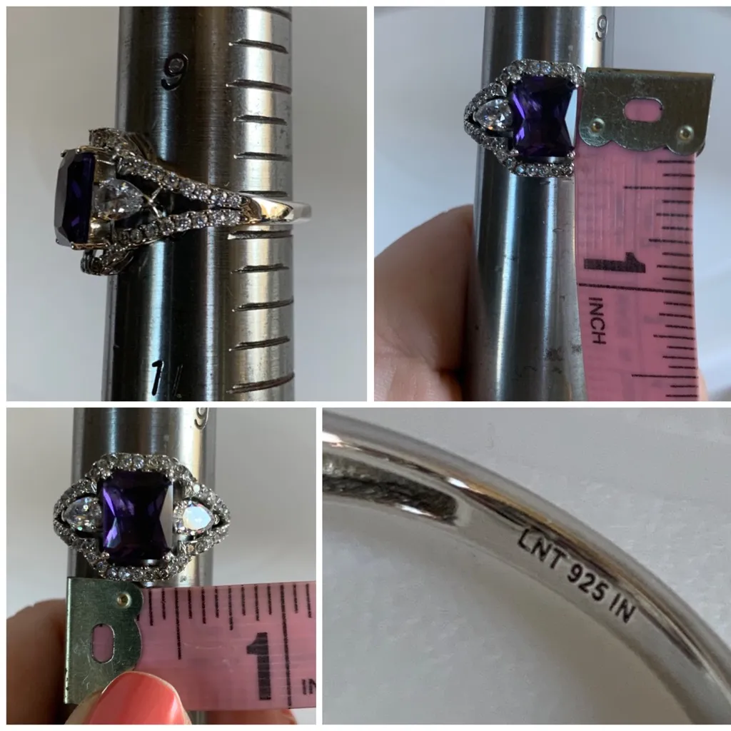 STERLING SILVER 925 AMETHYST AND CUBIC ZIRCONIA COCKTAIL RING (10) Purple - Image 14