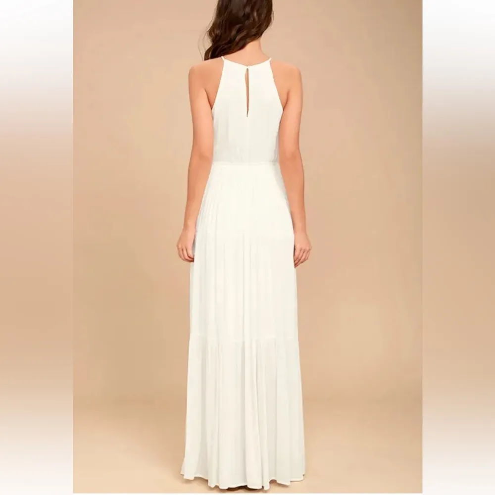 Lulus For Life White Ivory Embroidered Maxi Tiered Flowy Dress W1556 Sz S - Image 5