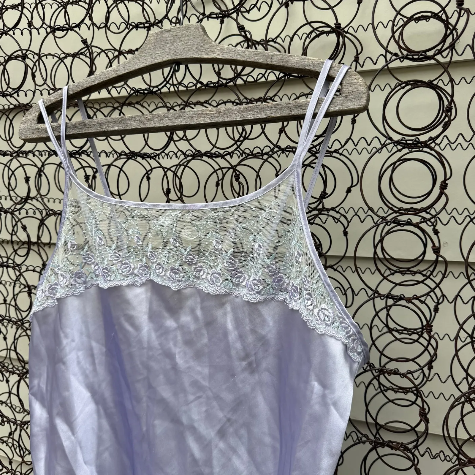 Vintage 90s Y2K Katherine Bishop Lilac Purple Slinky Slip Dress Floral LARGE - Image 6