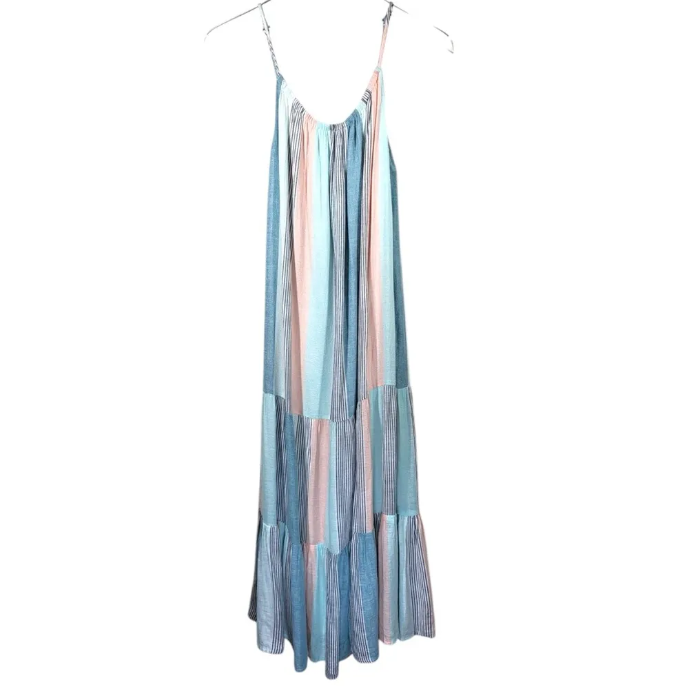 Rails Adora Highland Stripe Tiered Linen Blend Midi Dress in Multi Blue - Image 6