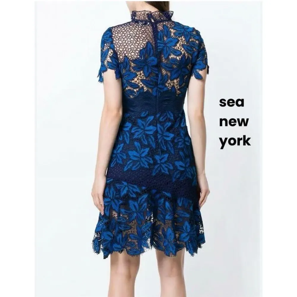 Sea New York Women's Floral Mosaic Fit N Flare Dress Blue Size 4 - Image 2