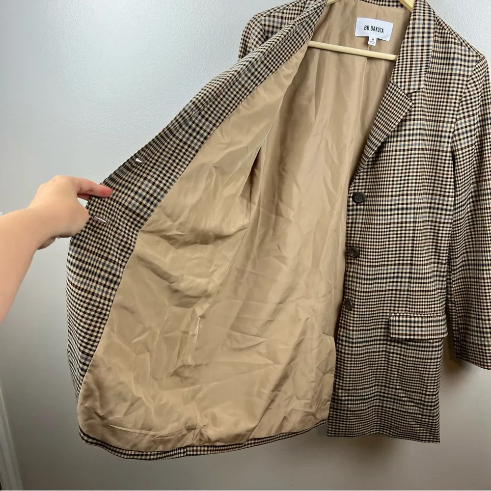 BB Dakota  Check This Out Oversized Blazer Jacket Brown Plaid Longline Academia - Image 9