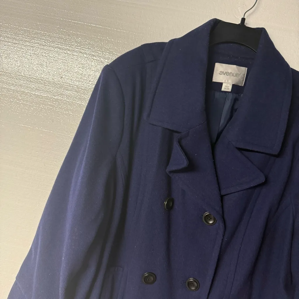 Avenue Jacket Women Plus Size 26 Blue Peacoat Button Front Wool Blend Winter - Image 3