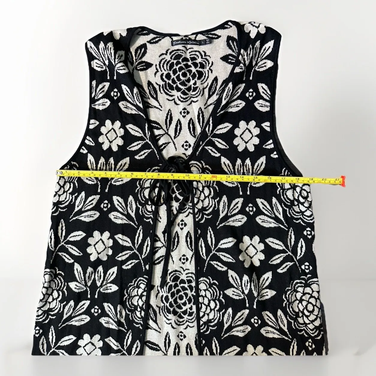 Gudrun Sjödén L Black & White Floral Knit Vest Tunic Organic Cotton linen NWOT Size L - Image 9