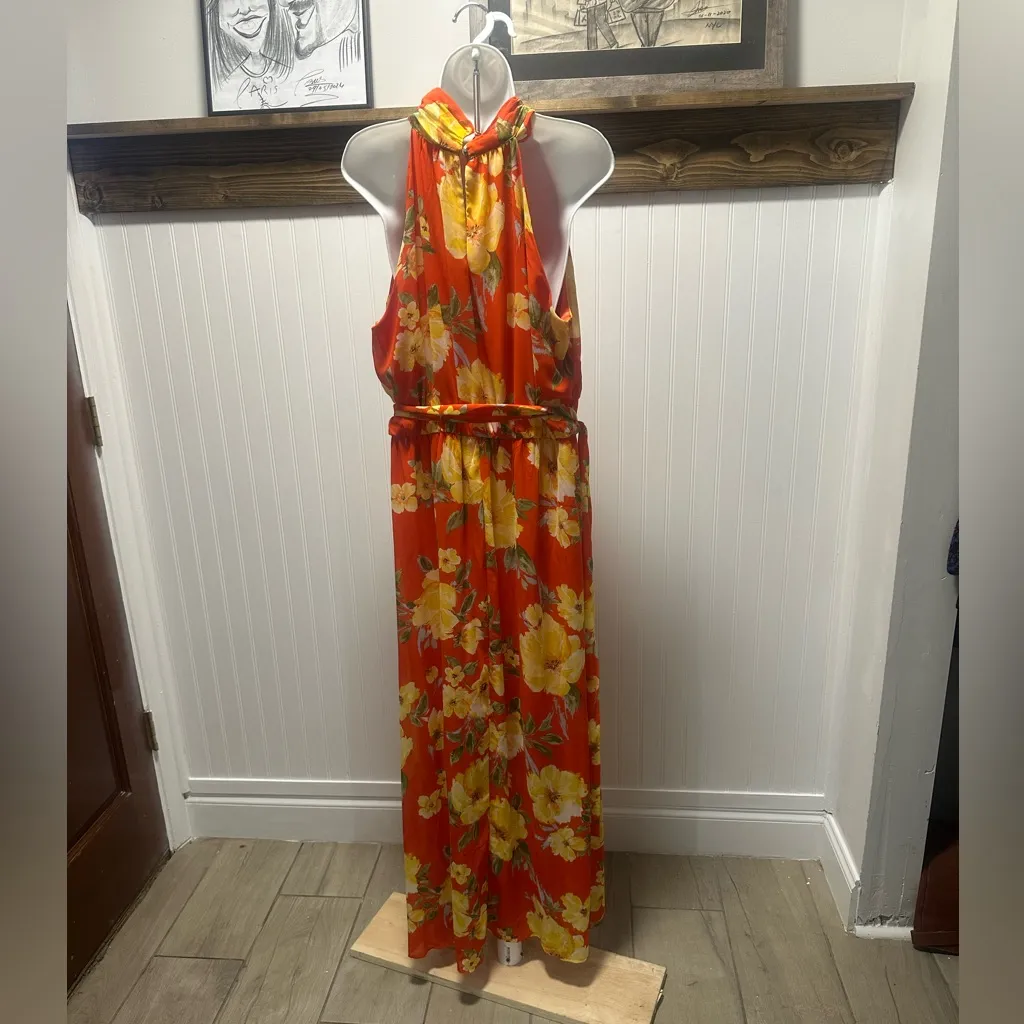 Floral Halter Maxi Dress Orange Yellow Sz 18/20W Hawaii Garden Plus - Image 2