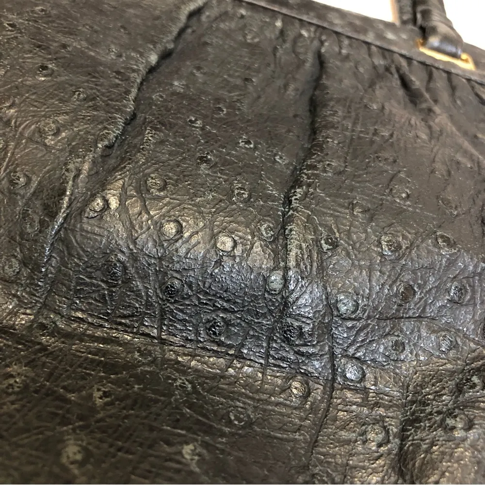 Vintage 60s Ostrich Leather Top Handle Bag Parisian Medicine Bag Purse Black - Image 8