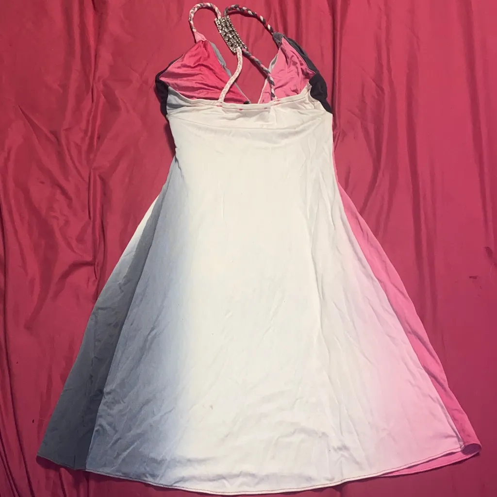 Vintage SKY Pink, Grey & White Crystal Jeweled Embellished Long Cami Top Gray Size XS - Image 2