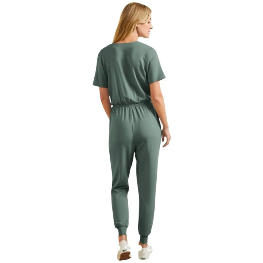 Garnet Hill Surplice Jogger Jumpsuit | Soft Stretch One-Piece Loungewear Size M - Image 2