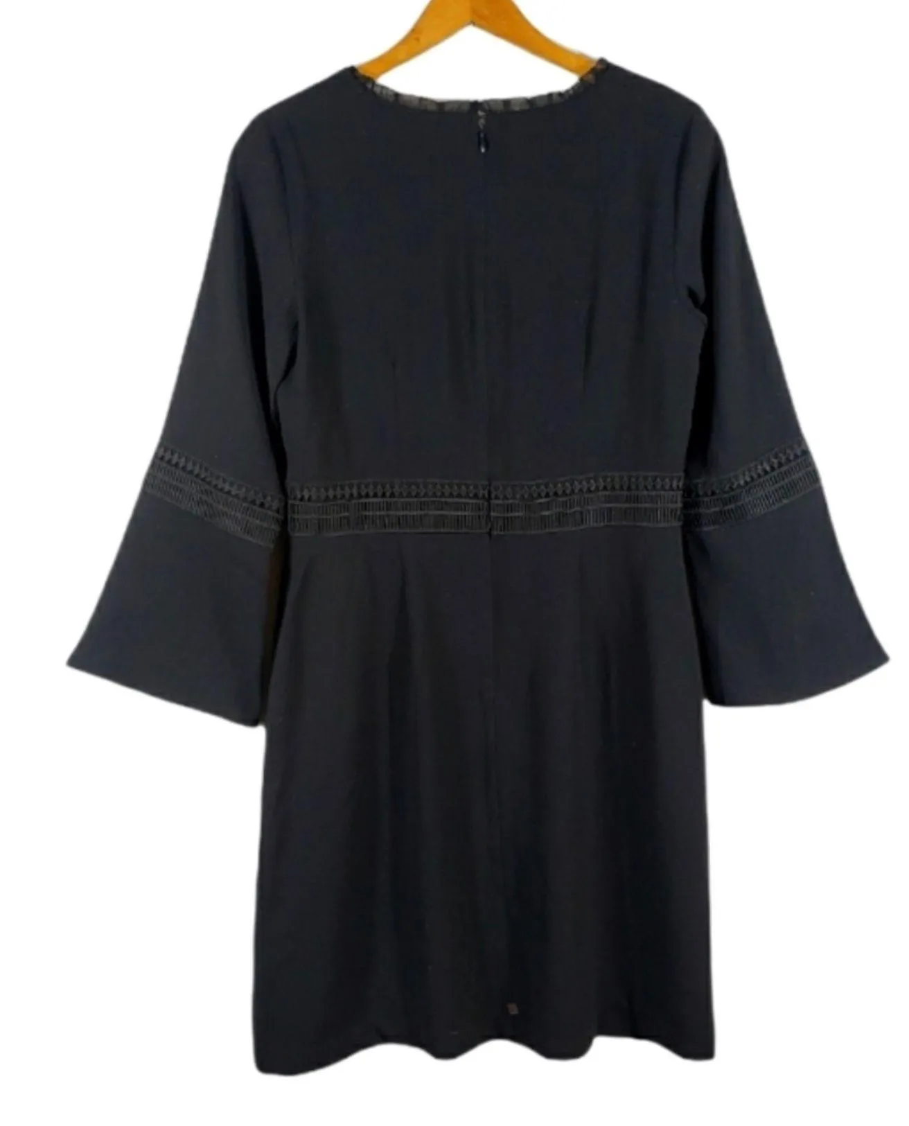 Black Lace Trim Flare Sleeve Midi Dress - Image 2
