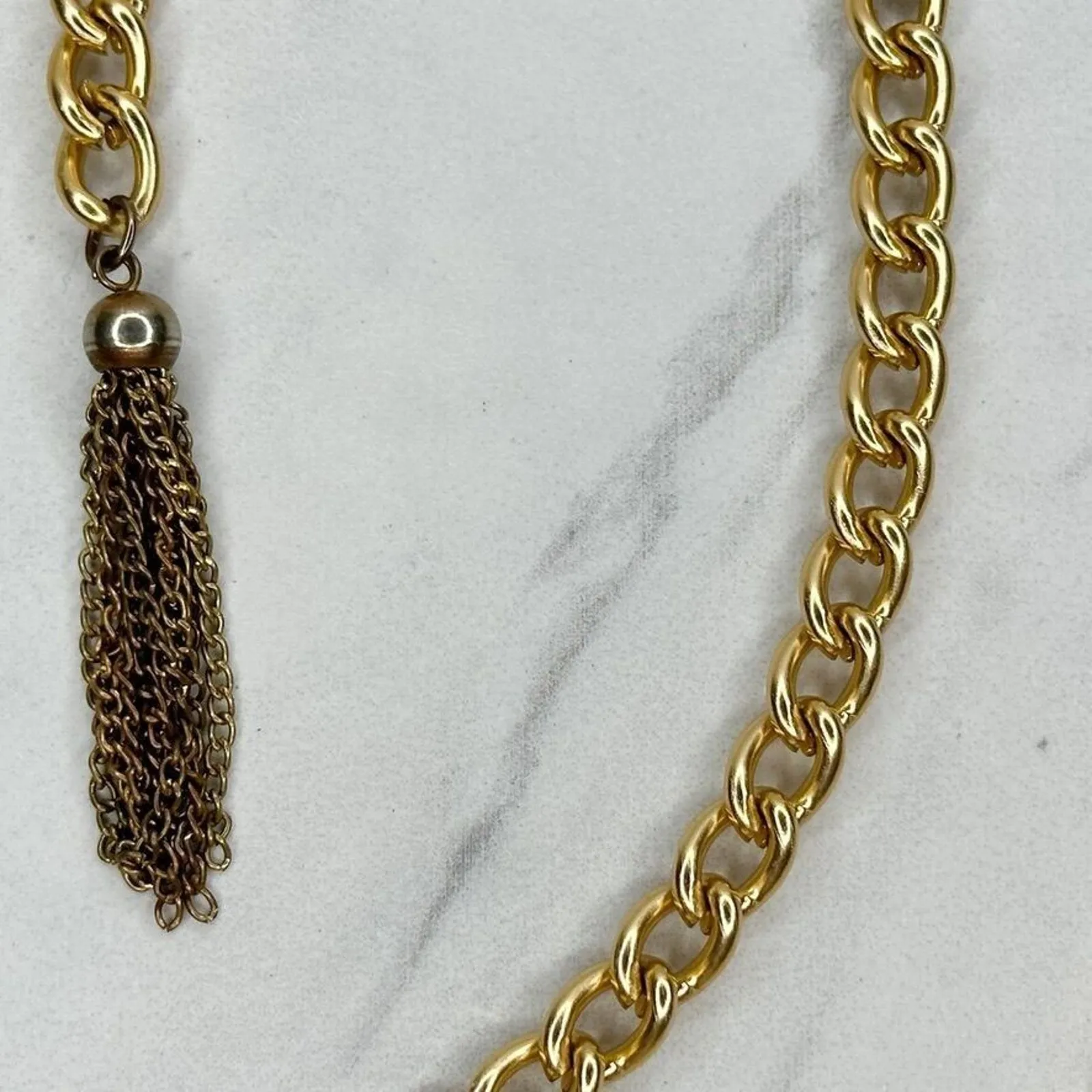 Gold Tone Tassel Charm Metal Chain Link Belt Y2K Festival Small/Medium (S/M) ✨ - Image 7