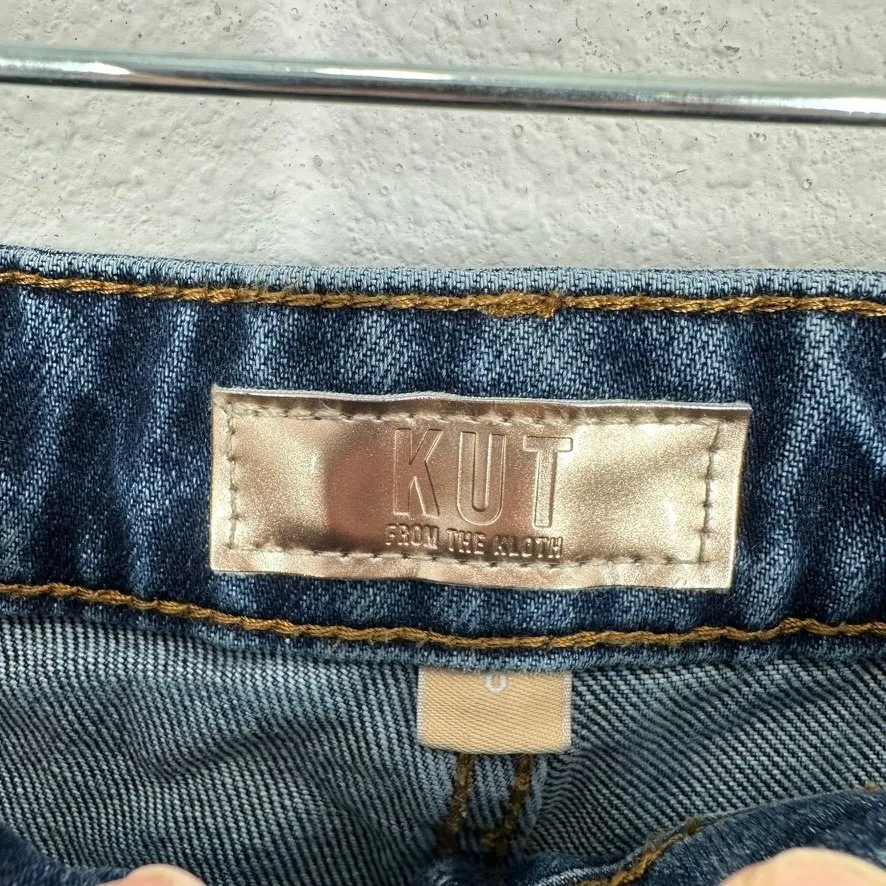 KUT From The Kloth Taylor‎ High Rise Denim Shorts Distressed Frayed Hem Blue - Image 4