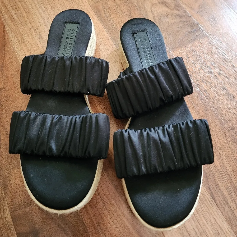 Mercedes Castillo Yolanda Black Satin Bands Platform Espadrille Sandals size 10 - Image 4